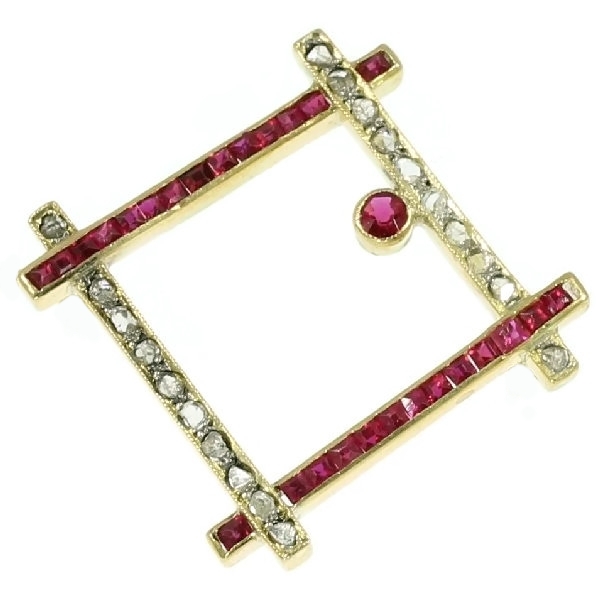 Square shaped ruby and diamond Art Deco brooch